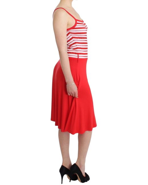Rocco Barocco Red Striped Jersey A-line Dress