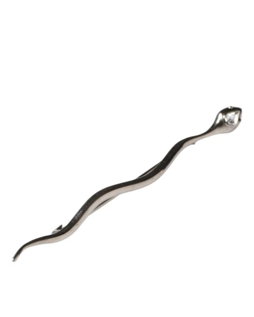 Dolce & Gabbana White Silver Brass Crystal Spilla Serpente Mens Brooch Pin for men