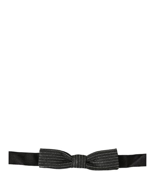 Dolce & Gabbana Men Black Silver Ribbed Adjustable Neck Papillon Bow Tie for men