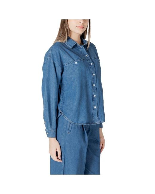 Ichi Blue Cotton Blouse