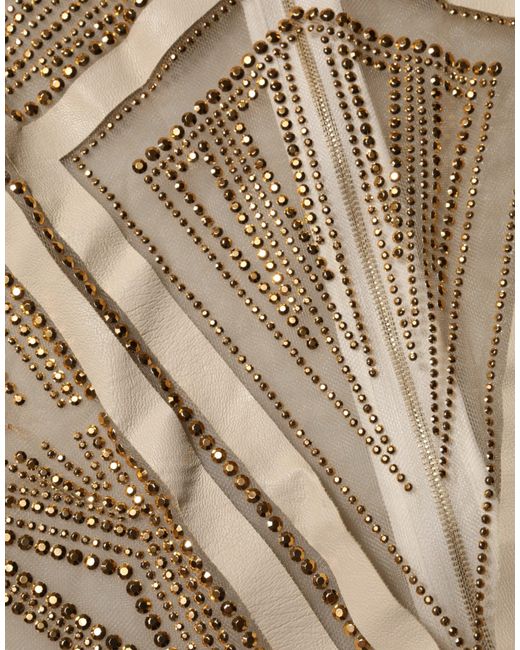 Mangano White Beige Mesh Crystal Embellished Sleeveless Jumpsuit