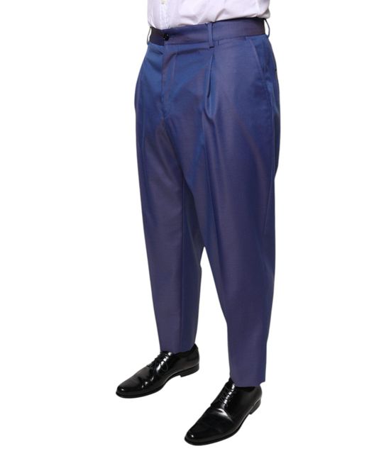 Dolce & Gabbana Blue Wool Tapered Formal Dress Pants for men