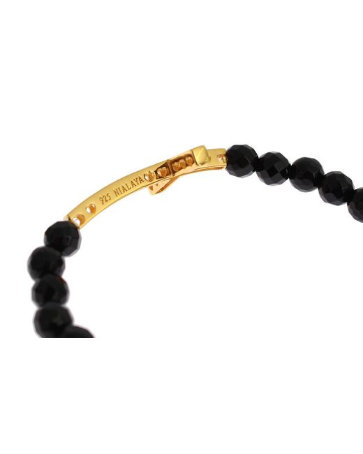 Nialaya Black Agate Stone Gold Cz Cross 925 Silver Bracelet