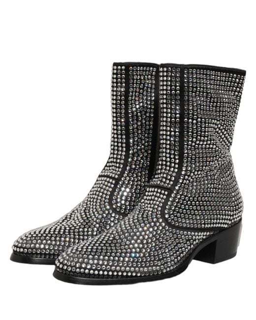 Dolce & Gabbana Black Crystal Embellished Ankle Boots Shoes for men