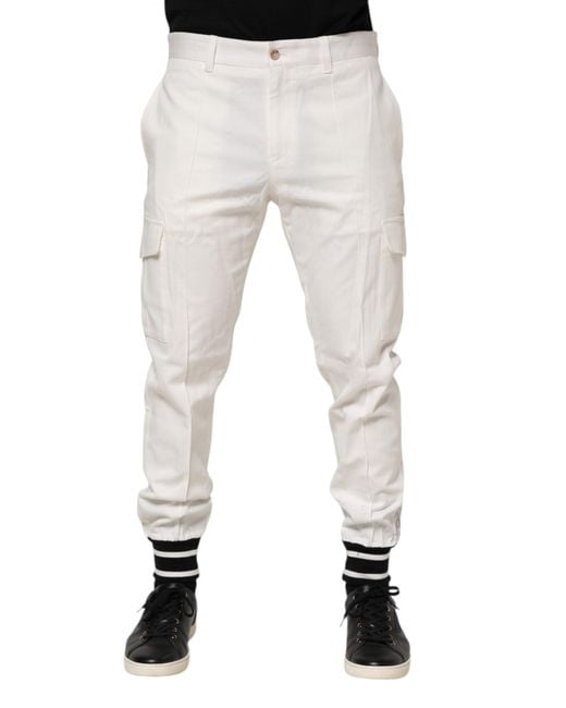 Dolce & Gabbana White Cotton Jogger Cargo Skinny Men Pants for men
