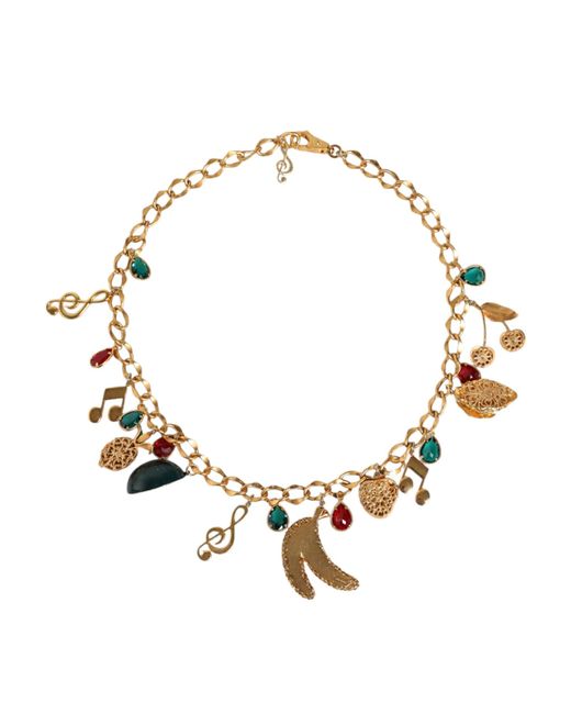 Dolce & Gabbana Metallic Gold Tone Brass Fruity Crystal Embellished Waist Chain Belt