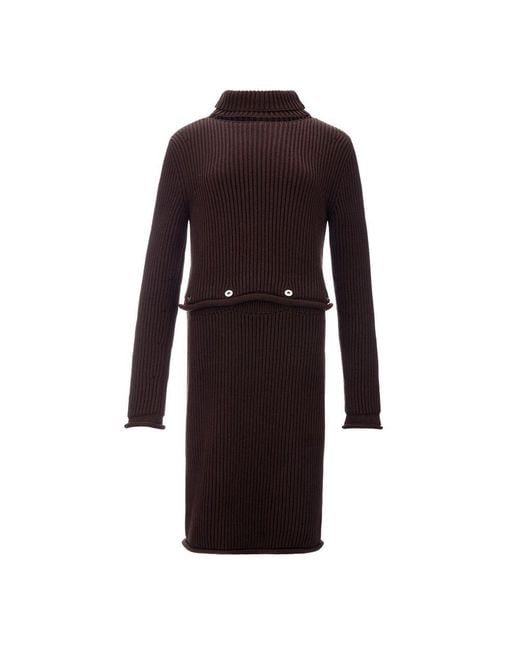 Bottega Veneta Brown Ribknit Wool Midi Dress Bo1701664