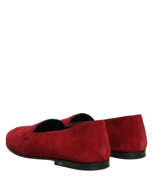 Dolce & Gabbana Red Suede Logo Slip On Flats Loafers Shoes for men