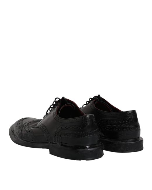 Dolce & Gabbana Black Leather Derby Wingtip Formal Shoes for men