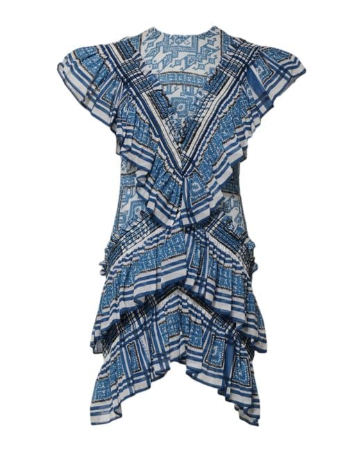 Philosophy Di Lorenzo Serafini Blue Patterned Layered Short Sleeves Mini Dress for men