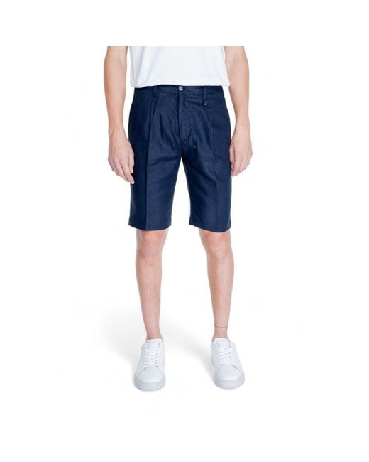 Antony Morato Blue Linen Bermuda Shorts for men