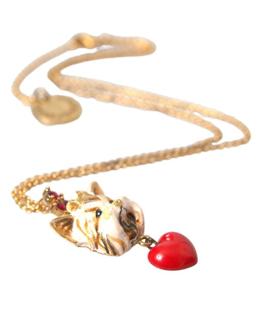 Dolce & Gabbana White Brass Chain Dog Heart Pendant Charm Necklace