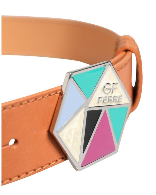 Gianfranco Ferré Orange Leather Hexagon Metal Buckle Waist Belt