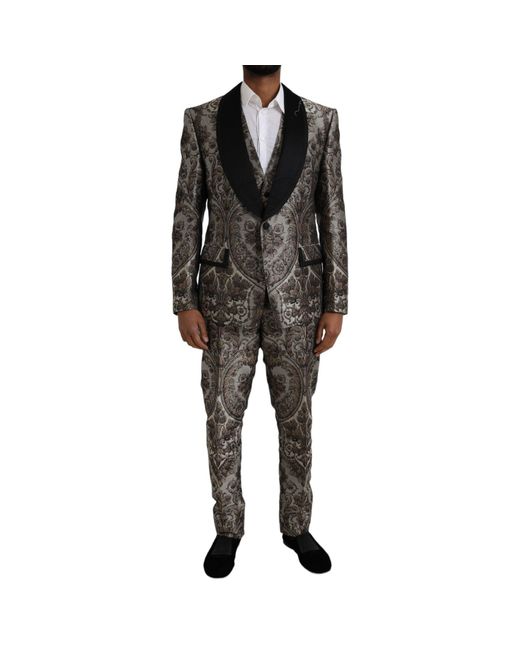 Dolce & Gabbana Black Floral Jacquard Formal 3 Piece Suit for men