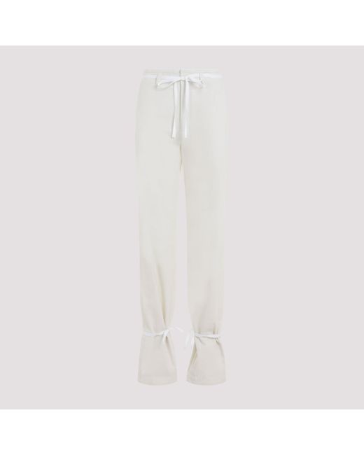 Lemaire Chalk White Cotton Straight Pants With Strings