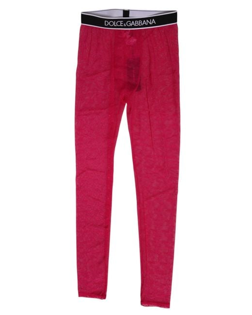 Dolce & Gabbana Red Sheer Leggings Logo Waistband