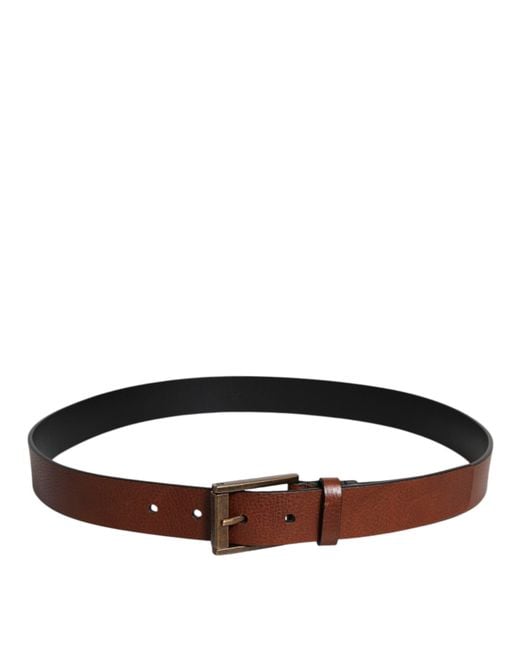 Dolce & Gabbana Brown Calf Leather Classic Metal Buckle Belt for men