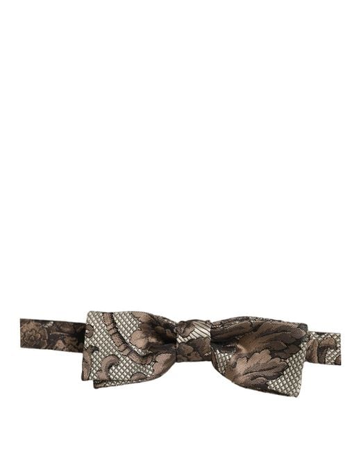 Dolce & Gabbana Gray Men Brown Beige Floral Adjustable Neck Papillon Bow Tie for men