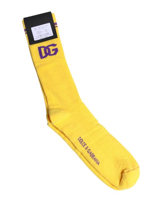 Dolce & Gabbana Yellow Cotton Dg Logo Mid Calf Socks for men