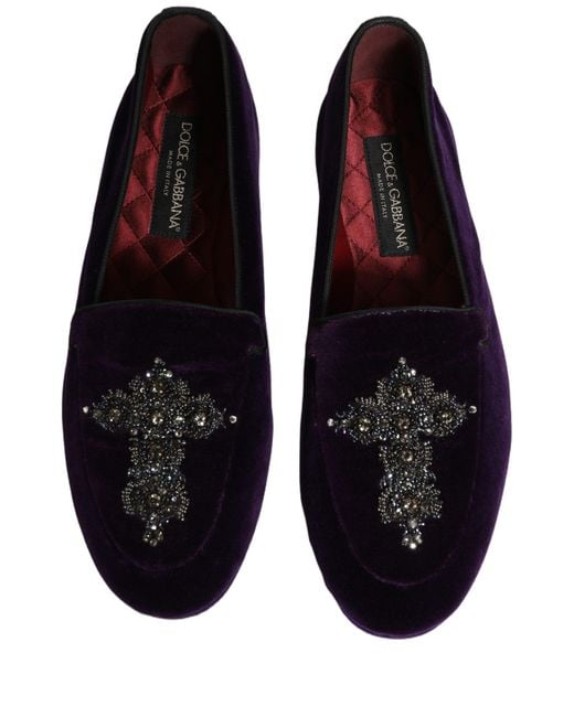 Dolce & Gabbana Blue Violet Suede Embellished Dress Loafers Shoes for men