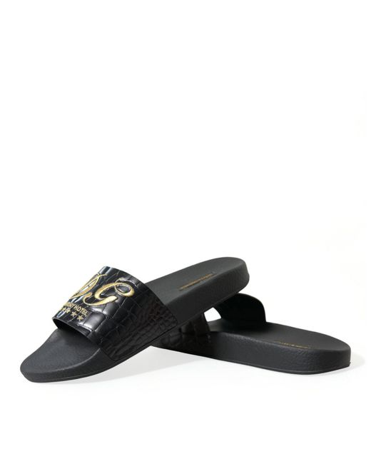 Dolce & Gabbana Black Luxury Hotel Beachwear Sandals Shoes