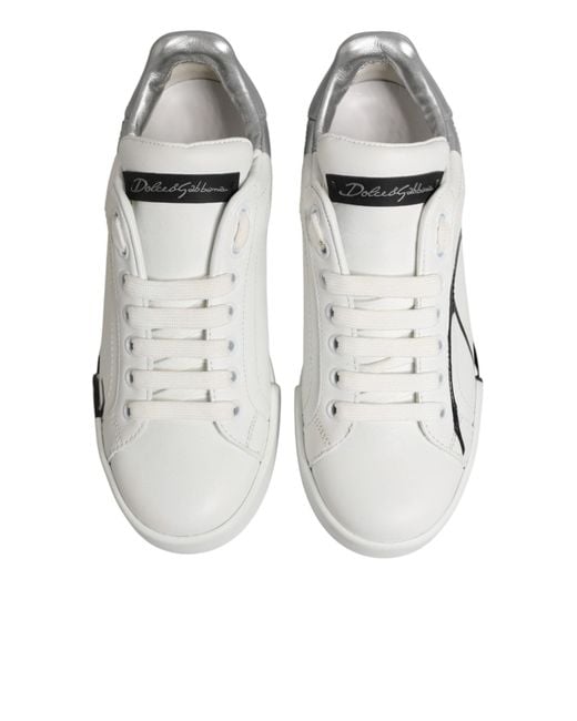 Dolce & Gabbana White Gray Low Top Leather Sneaker Shoes