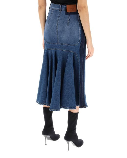 Alexander McQueen Blue Washed Denim Midi Skirt