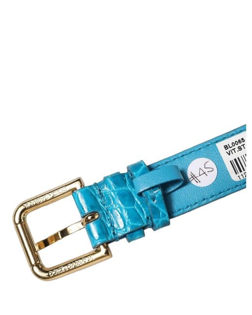 Dolce & Gabbana Blue Embossed Leather Gold Buckle Belt Strap Bracelet
