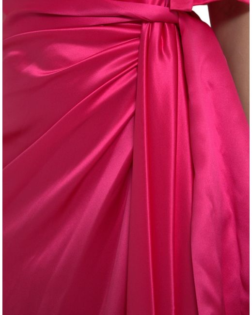 Dolce & Gabbana Pink Elegant Fuchsia Silk One-Shoulder Wrap Dress