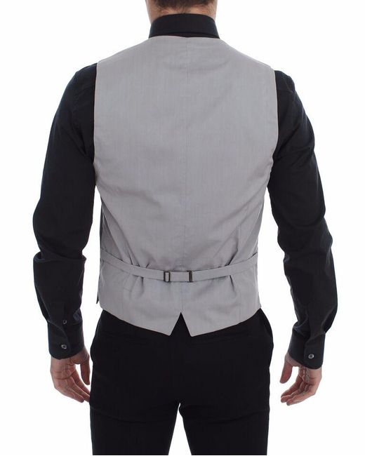 Dolce & Gabbana Brown Grey Cotton Slim Fit Button Front Dress Vest for men