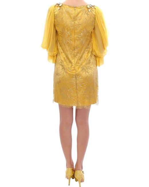 Dolce & Gabbana Dolce Gabbana Yellow Lace Crystal Mini Dress