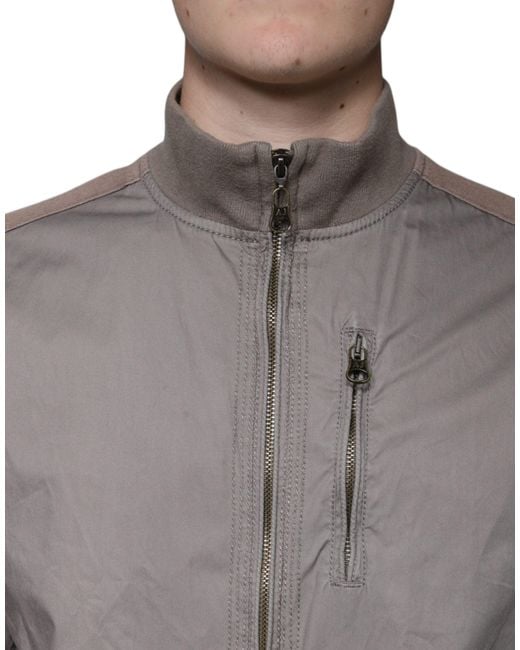 Armani Jeans Gray Cotton Full Zip Bomber Logo Jacket for men