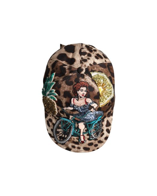 Dolce & Gabbana Multicolor Brown Leopard Sequin Sicily Baseball Cap