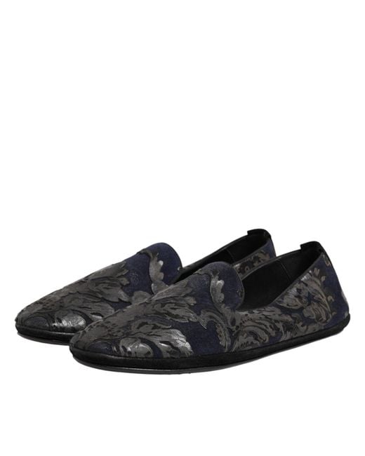Dolce & Gabbana Black Jacquard Leather Slip On Loafers Shoes for men