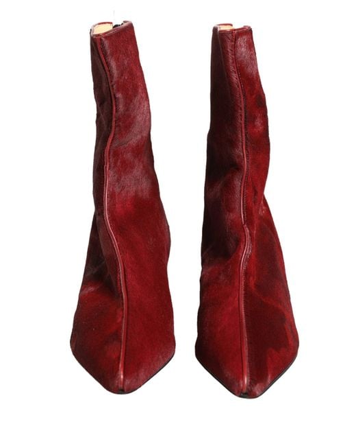 Dolce & Gabbana Red Burgundy Mid Calf Boots Shoes