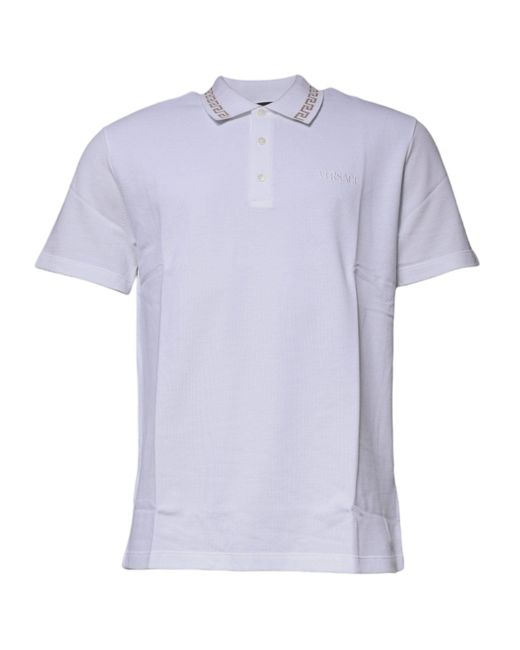 Versace Blue White Viscose Collared Men Polo Short Sleeves T for men
