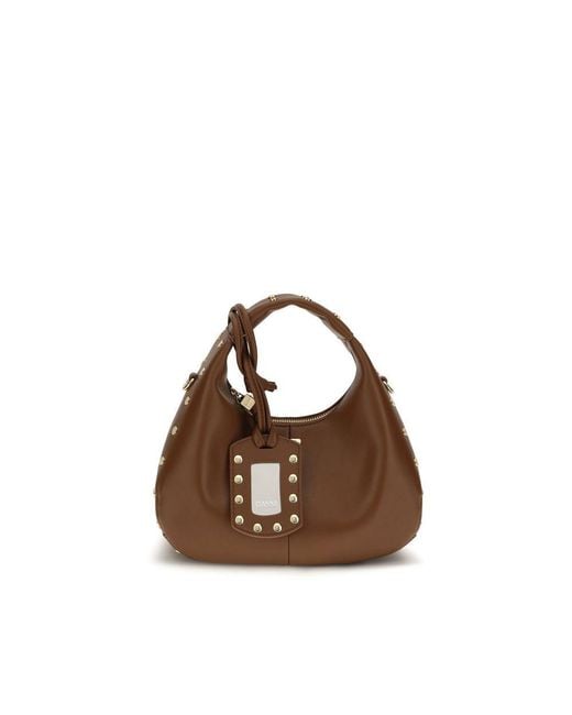 Ganni Brown Recycled Leather Shoulder Bag