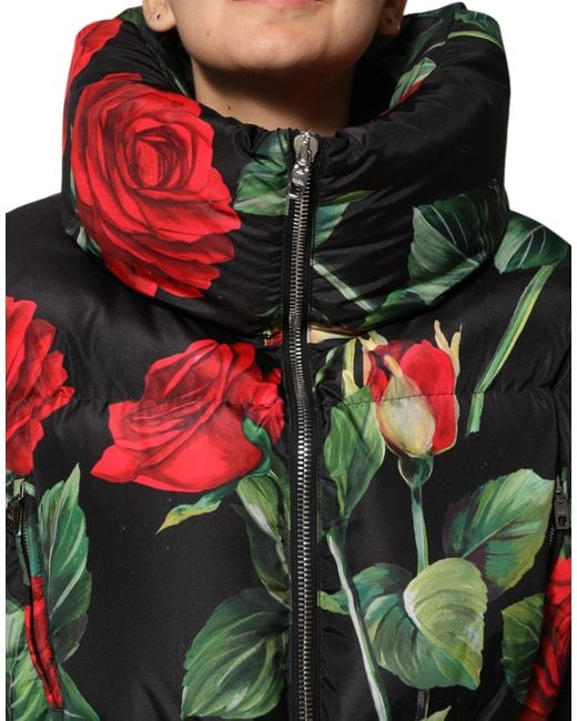 Dolce & Gabbana Black Multicolor Floral Puffer Coat Full Zip Jacket