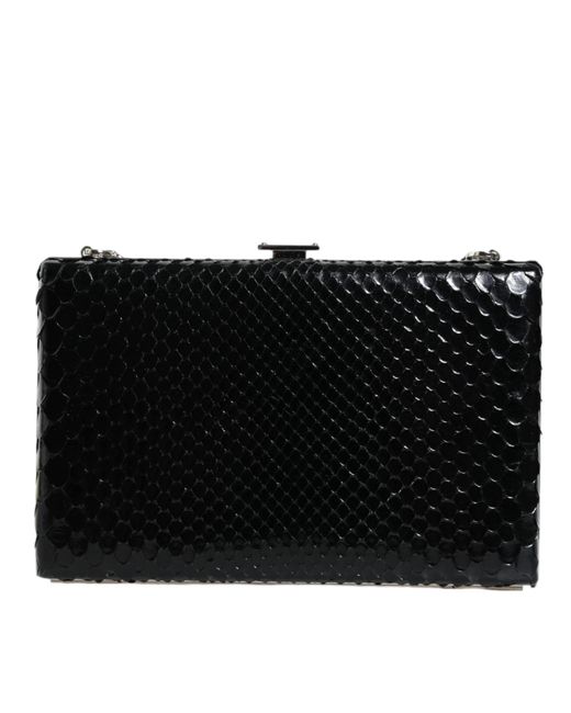 Dolce & Gabbana Black Leather Silver Frame Clutch Mini Crossbody Bag