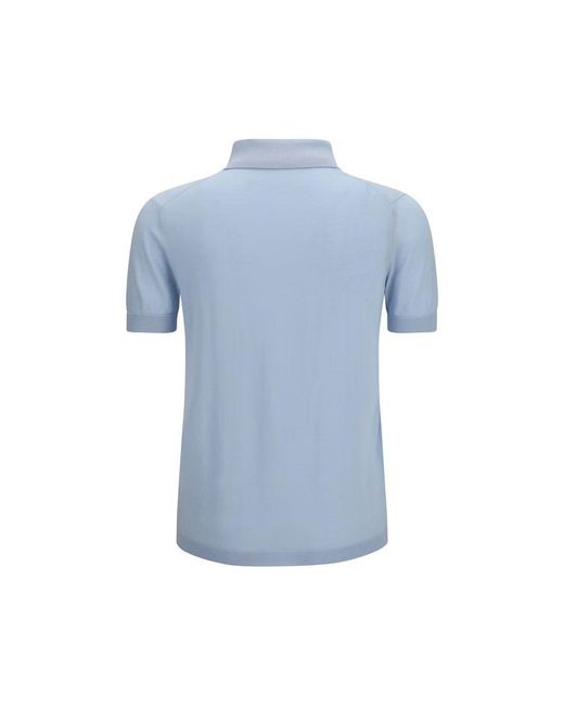 Aragona Cashmere Blue Cotton Polo Shirt for men