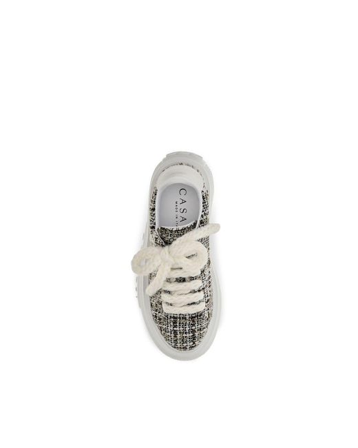 Casadei White Multicolor Fabric Platform Sneakers