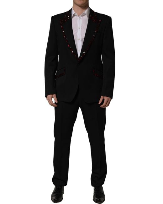Dolce & Gabbana Black Crystal Embellished 2 Piece Suit for men
