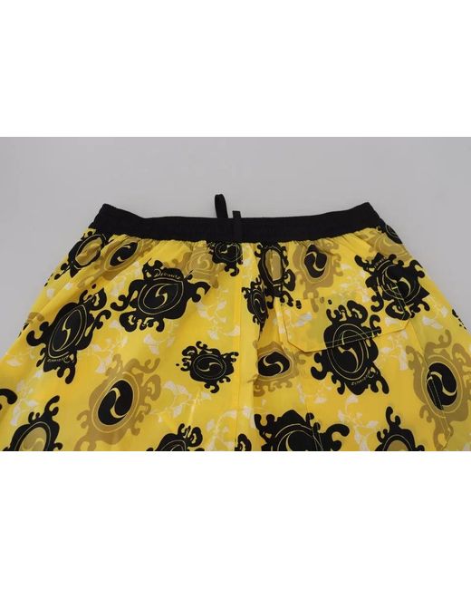 DSquared² Yellow Dsqua² Printed Beachwear Shorts Swimwear for men