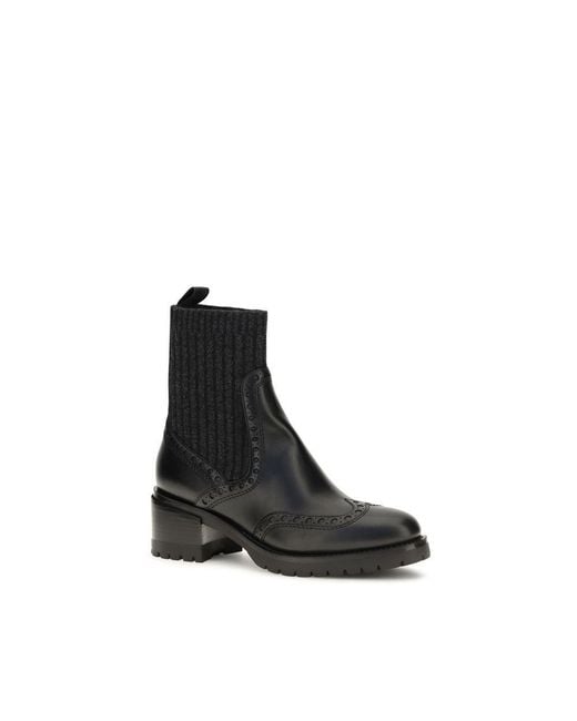 Santoni Black Calf Leather Bos Taurus Ankle Boots