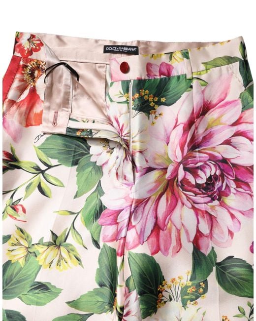 Dolce & Gabbana Green Floral Print Silk Trousers