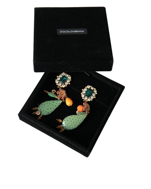 Dolce & Gabbana White Cactus Crystal Clip On Jewelry Dangling Earrings
