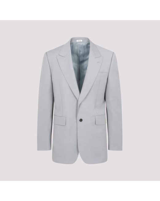Alexander McQueen Blue Grey Wool And Mohair Jacket for men