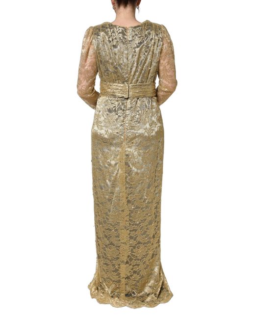 Dolce & Gabbana Metallic Gold Sheer Lace Crystal Embellished Dress