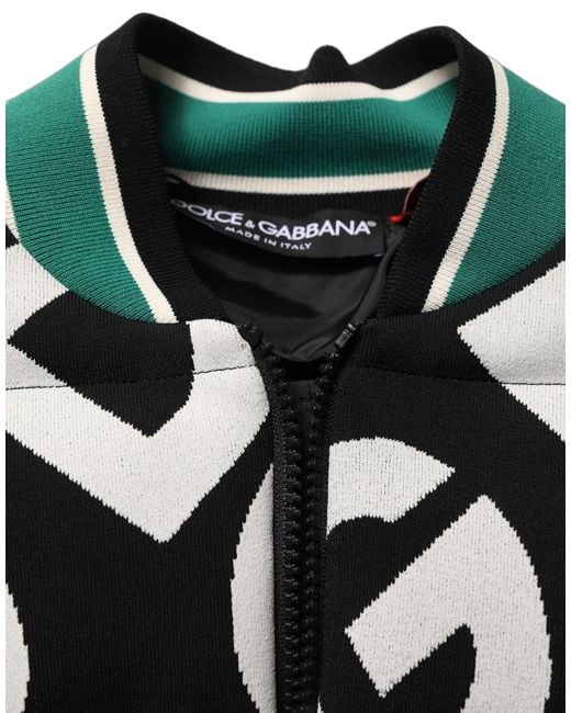 Dolce & Gabbana Green Multicolor Logo Full Zip Bomber Jacket