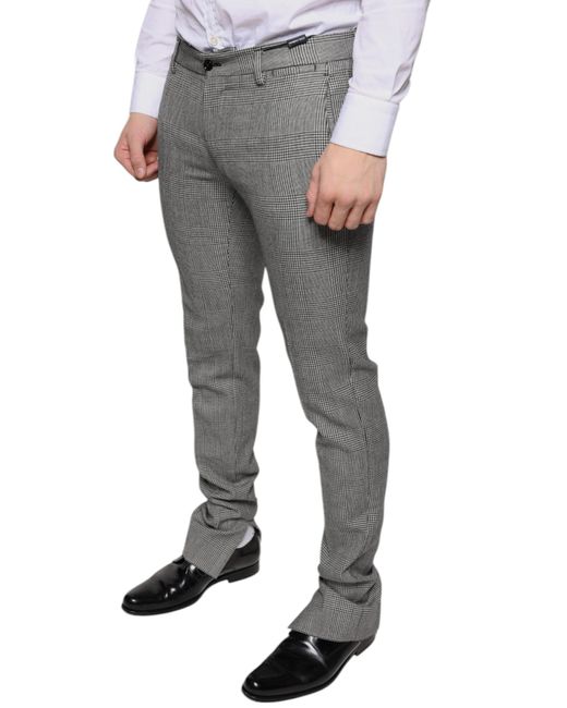 Dolce & Gabbana Gray Check Tartan Wool Skinny Pants for men